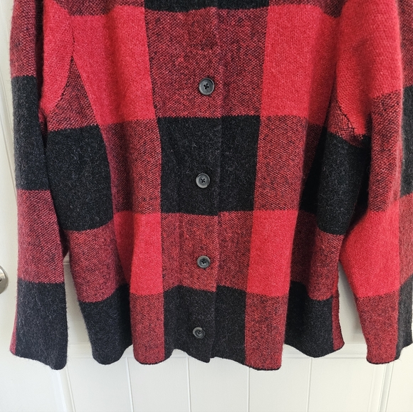 J. JILL Womens Red & Black Buffalo Plaid Wool Blend Button Up Cardigan - 2X - Picture 3 of 6